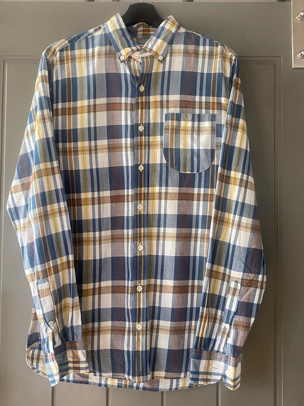 J. Crew Men's Blue, Yellow and Brown Plaid Button-Down Shirt